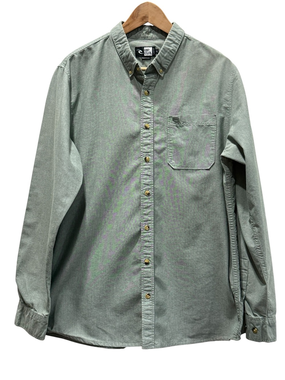 Rip Curl Sage Green Cotton Blend Button Down Shirt XL Slim Fit